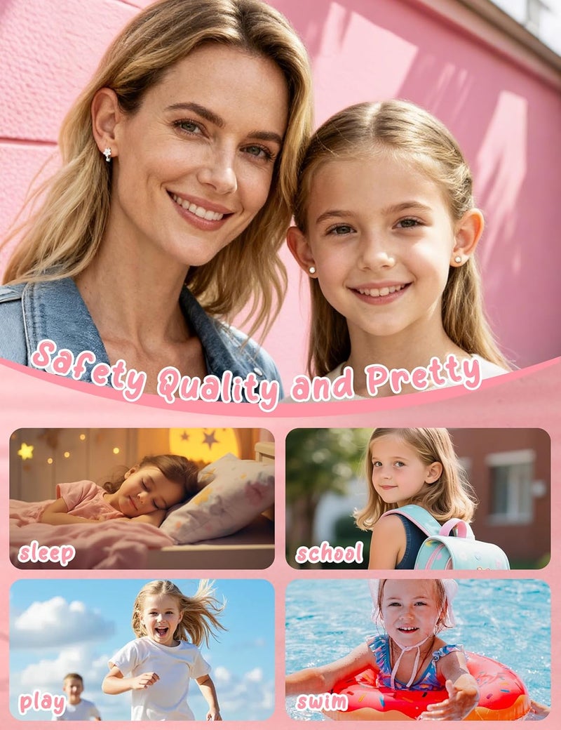 Yadoca Hypoallergenic Earrings for Girls Cute Kids Jewelry Screw Back Toddler Baby Huggie Hoops Earrings Studs Surgical Stainless Steel Earrings Set for Sensitive Ears Flower Heart Earrings for Women - Image 2